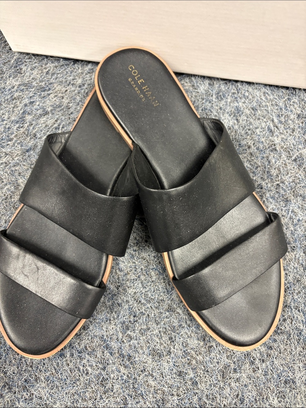 Cole Haan Women's Black Leather Double-Band Slide Sandals